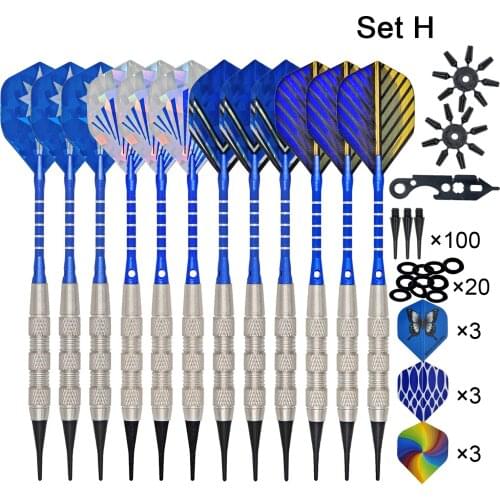 12pcs Darts Flight Set with 100pcs Spare Soft Dart Flights Savers O Rings Indoor Outdoor Entertainment Game Accessories