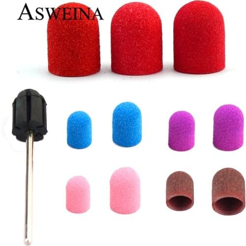 20pc 10*15/13*19 Purple Blue Red Nail Sanding Caps With Rubber Gel Remover Cutter Drill Bits Pedicure Cuticle Tools Accessories