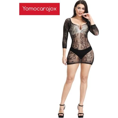 2019 Short Hollow Out Sexy Hot Erotic Lingerie Dresses Underwear For Women Porno Plus Size Long Socks Girls Sleeve Bodystocking