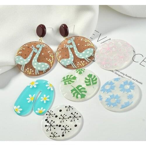 New style 30pcs/lot drop oil relief pattern print geometry rounds/U shape acrylic beads diy jewelry earring/garment accessory