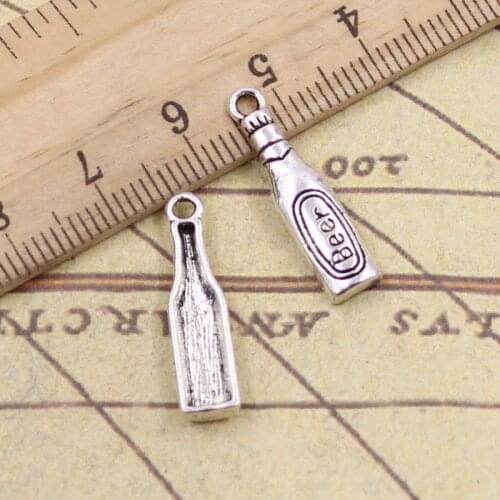 40pcs Charms Beer Bottle 24x6mm Antique Silver Color Pendants Making DIY Handmade Tibetan Finding Jewelry For Bracelet
