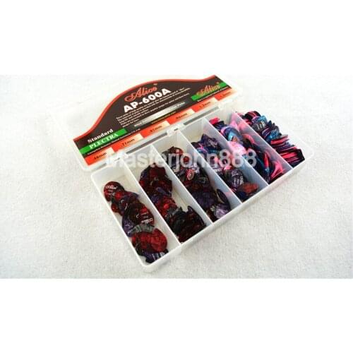 600pcs Alice Tear Drop 0.46/0.71/0.81mm Colorful Pearl Celluloid Electric/Acoustic Guitar Picks Plastic Box Wholesale