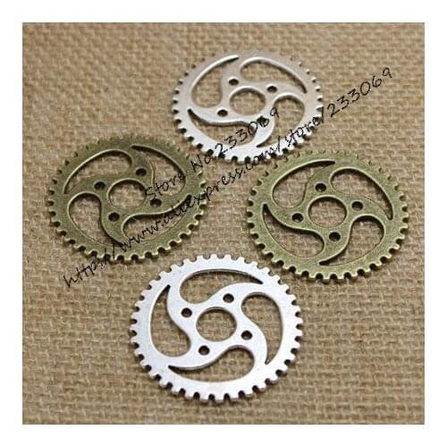 Free shipping (12 pieces/lot) 40mm two color Vintage Style Metal Alloy Big Gear Charms T0178