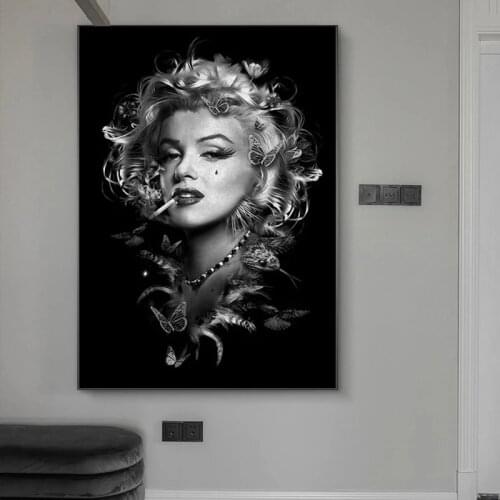 Black White Marilyn Monroe Smoking Poster Portrait Canvas Painting Prints Wall Art Picture for Living Room Home Decor Cuadros