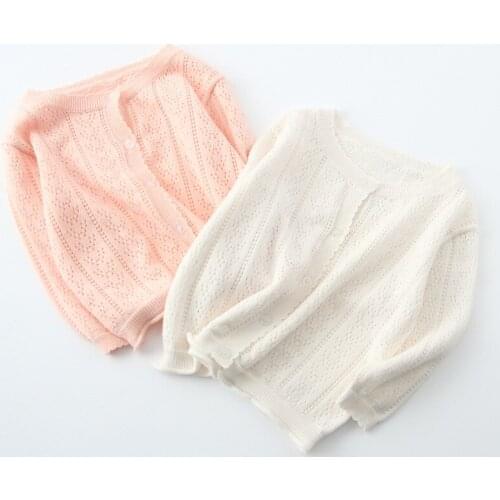 Hollow Children Knitted Cardigan Girl Long-sleeved Jacket Shawl Baby Sweater Sunscreen Air-conditioning Shirt Girls Small Shawl