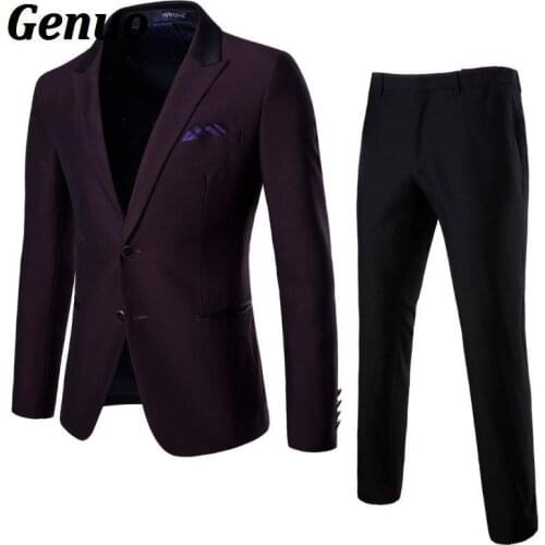Genuo Men Suits for Wedding Dress Fashion Men Two Buttons Suits with pants Business Formal Silm Fit Blazer 2 piece set