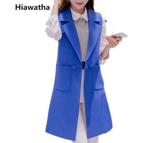 Hiawatha 2020 Spring Autumn Sleeveless Jacket And Blazer Korean Long Vest Coat Fashion Pockets Suit BL016