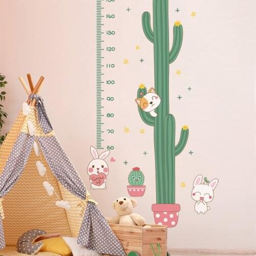 [SHIJUEHEZI] Cactus Height Measuring Wall Stickers DIY Cartoon Animals Wall Decals for Kids Rooms Baby Nursery Home Decoration