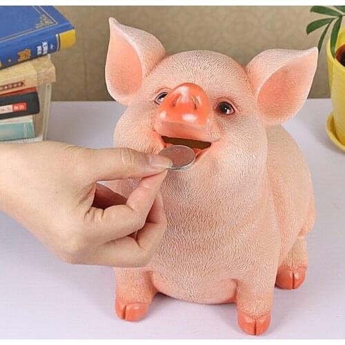 Cute pink cartoon pig resin Money Boxes Fun childrens piggy bank
