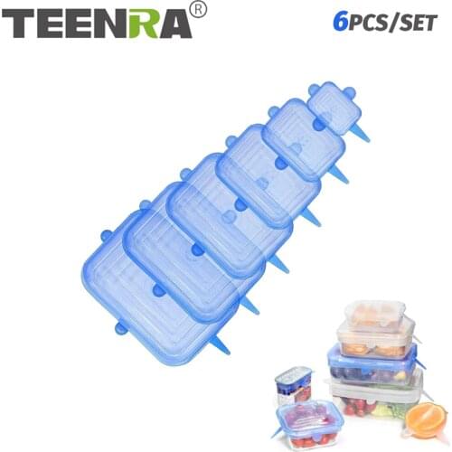 TEENRA 6Pcs Reusable Silicone Food Cover Silicone Food Wrap Cover Universal Bowl Pot Stretch Lid Silicone Fresh Keeping Cover