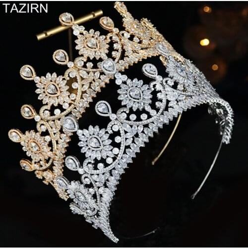 Trendy Cubic Zirconia Wedding Tiaras Tall Zircon Bridal Queen Crowns Women CZ Girls Party Prom Hair Jewelry Pageant Headpieces
