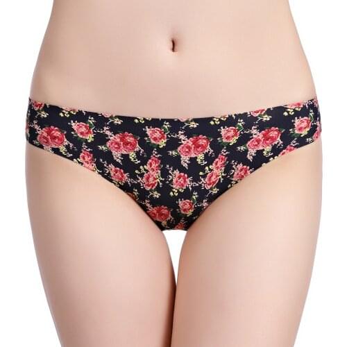 Fashion sexy women underwear Solid comfortable panties Printed Seemless Floral-Print briefs thong ice silk beautiful pattern