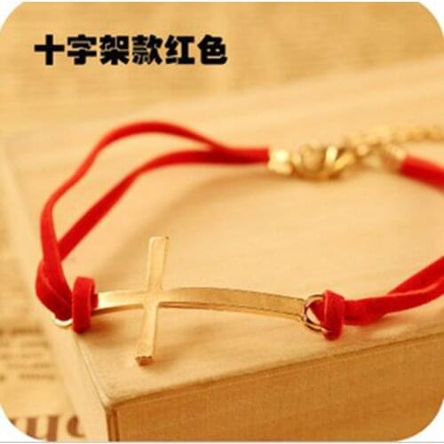 Fashion Jewelry Vintage Gold Cross Crucifix Leather Weave Female Charm Good Luck Bracelet Bangle For Women DIY 10pcs Z933