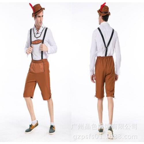 Men Oktoberfes Costumes Men Beer Festival Suit Beer Men Halloween Cosplay Costumes Top Pant Hat 3 PCS Set Waiter Cos Rompers