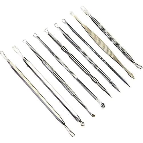 Stainless Steel Blackhead Removal Kit 9Pc/Set Blain Blemish Pimple Extractor Remover Needles Cosmetic Face Cleaning Tool
