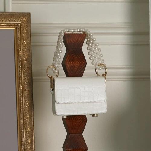 New 2021 Pearl Shoulder Strap Fashion Simple Casual Portable Crocodile Pattern Single Shoulder Messenger Small Square Bag Cc Gg