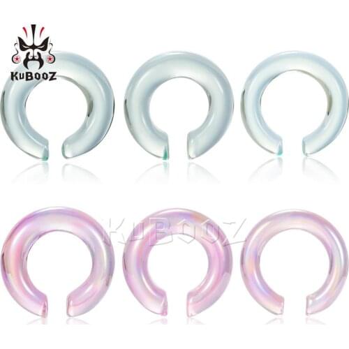 Kubooz New Body Piercing Earring Jewelry Round Shape White Pink Glass Ear Plugs Tunnels Stretchers Size 6mm-10mm