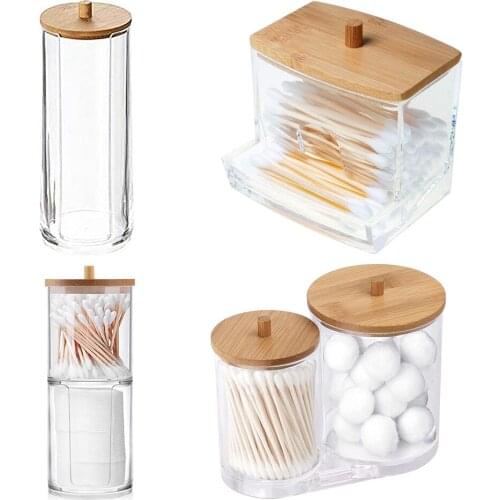 Cotton Swab Organizer Acrylic Jewelry Cotton Ball Storage Container Makeup Holder Home Bathroom Toilet Accessories