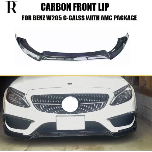 B Style Carbon Fiber Front Bumper Chin Lip for W205 C205 S205 C180 C200 C300 C400 C450 & C43 AMG 2015 - 2018 ( not C63 )