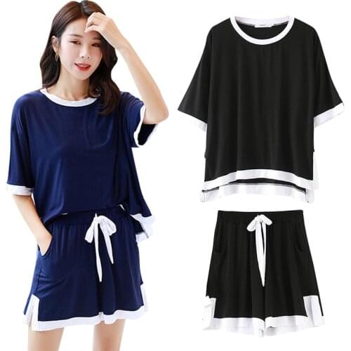 Summer 2021 New Women Pajamas Suits Modal Home Sleepwear Short Sleeve Pyjamas Set Comfortable Girl Summer Pink Nightwear