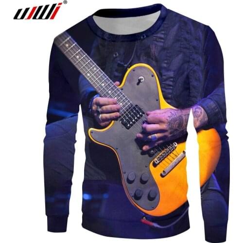 UJWI Casual Sweatshirt Cool Print Rock Guitar 3D Hoodies Black Women/mensWorkout Fitness Crewneck Pullovers Blouse Dropshipping