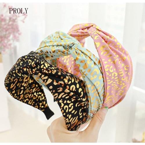 PROLY New Fashion Women Headband Bronzing Printed Fabric Cross Wide Side Headdress Adult Vintage Hairband Hair Accessories