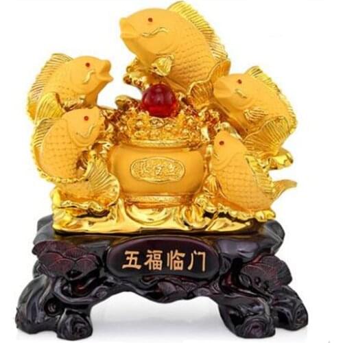 Five carp set out to attract luck feng shui fish resin gold cornucopia handicraft home decor fish statue decoration maison
