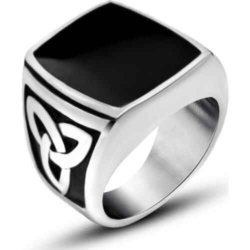 Luxury Mens Gift Silvery Ring Men 316L Stainless Steel Rings Natural Onyx Stone Vintage Statement Jewelry Gift dropshipping 2020