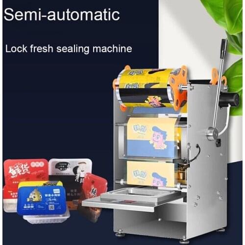 Hand Press 600 Boxes/hour Square Box Packaging Machine Stainless Steel Electric Semi-Automatic Fast Ready Food Tray Sealing Mac