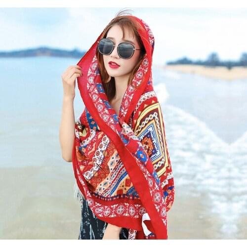 Sunscreen Shawl Girls New Summer Beach Towel Wrap Silk Scarf Seaside Ethnic Style Sun Shade Fashion Plaid Soft Scarves H3012