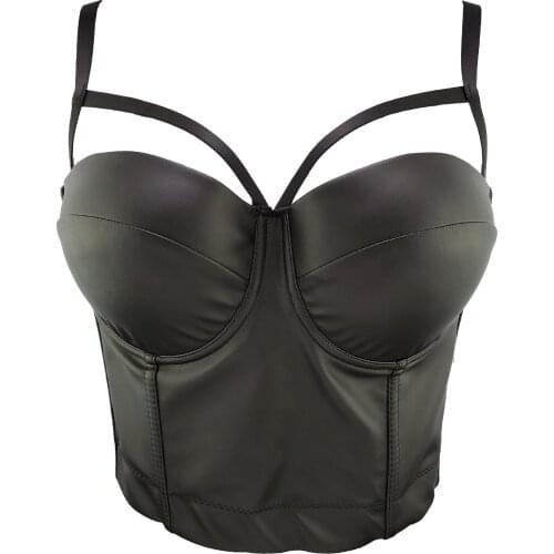 Solid Nude Women Sexy Backless Black PU Leather Tops Camisole Ladies Trendy High Street Chic Celebrity Adjustable Crop Tops 2021