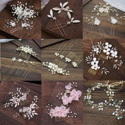1 set Beautiful Bridal Hair Comb Wedding Dress Hair Accessories Clip Hair Pins for Women Pearl Jewelry Bride Headdress Ornaments