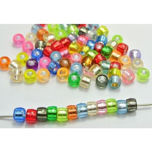 1000pcs 500 pcs 100pcs 50pcs Mixed Color Silver Foil Hole Barrel Beads 6X4mm f Bracelets Crafts Kids Jewelry Accessories