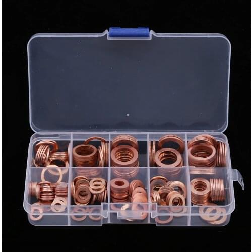200Pcs Car Engine Oil Pen Gasket Copper Washer Gasket Sealing Ring Solid Gasket Nut Bolt Assortment Sump Plug Washer Set 9 Size