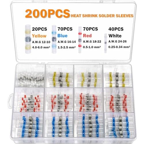 200PCS Solder Seal Wire Connectors Heat Shrink Electrical Connectors with Solder Ring Insulated Home Waterproof Wire Terminals
