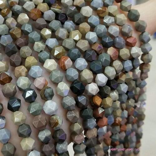 5-12mm Natural Round Faceted Ocean Wood Fossil Stone Beads For Jewelry Making Beads Bracelets 15'' Needlework DIY Beads Trinket