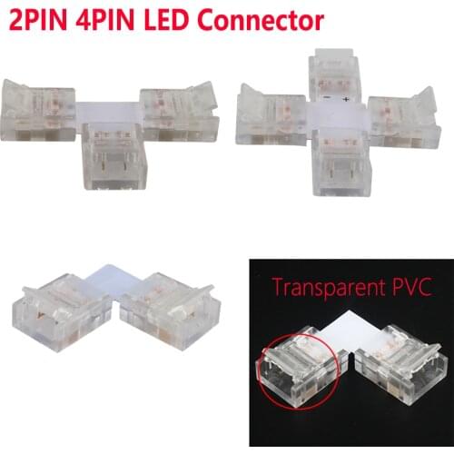 5Pcs LED RGB Connector 10mm 2PIN 4PIN L/ T / X Shape Corner Right Angle Connector For 8mm 10mm 5050 2835 RGB LED Strip Light