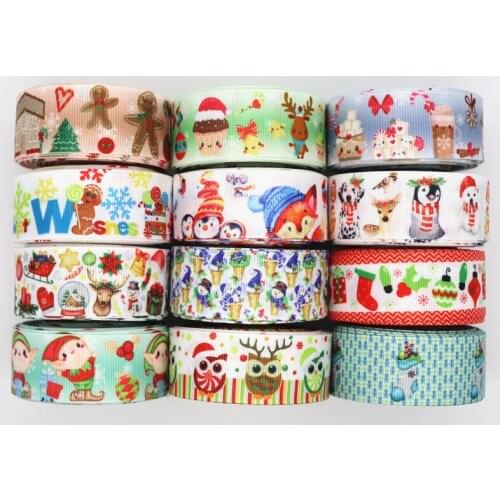 50 Yards 1'' 25MM Christmas Day Printed Grosgrain Ribbons For Hair Bows/ Gift Packaging DIY Handmade Materials Y19072403