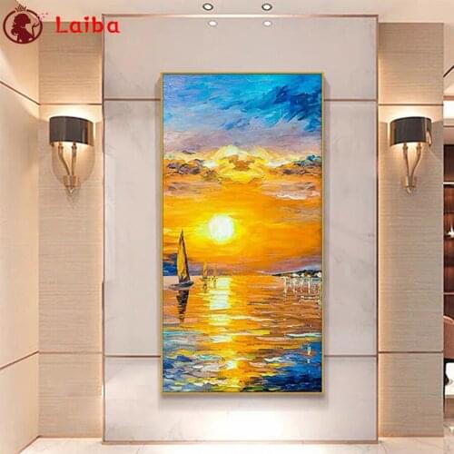 Diamond painting Abstract art sunset seascape sailboat cross stitch diamond embroidery mosaic room Decor full Diamond Painting