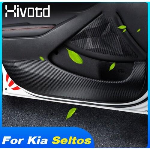 Car Inner Door Anti-Kick Mat Glove Box Pad Stickers Carbon Fiber Protection Interio Parts For Kia Seltos 2020 2021 Accessories