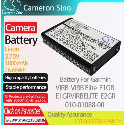 CameronSino Battery for Garmin VIRB VIRB Elite Virb Elite Action HD Camera 1.4 E1GR E2GR fits Garmin 010-01088-00 camera battery