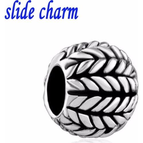 Slide charm Free shipping Gift fashion personality black and white wheat charm beads fit Pandora bracelet