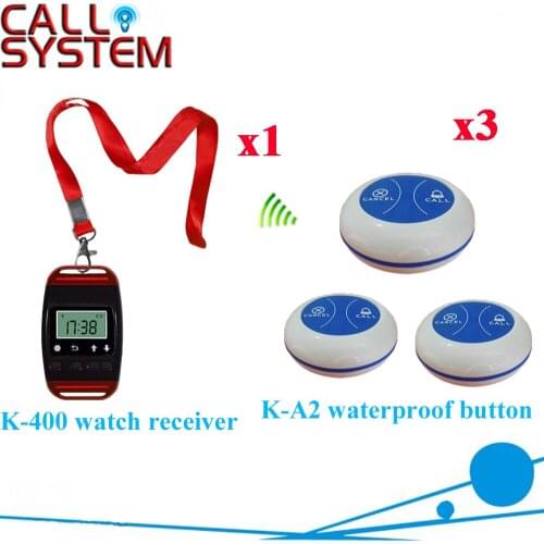 Wireless Waiter Bell System Beautiful Fashion Design Restaurant Watch Pager With Colorful Button( 1 watch + 3 call button )