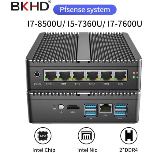 BKHD High-quality Pfsense Firewall Router Mini PC 6 LAN 8th gen cpu fanless mini computer Openwrt X86 Vyos Ubuntu Centos