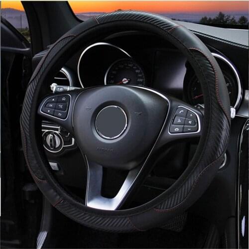 Car Steering Wheel Cover Breathable Carbon Fiber PU Leather For 37-38cm Auto steering wheel protective Decoration