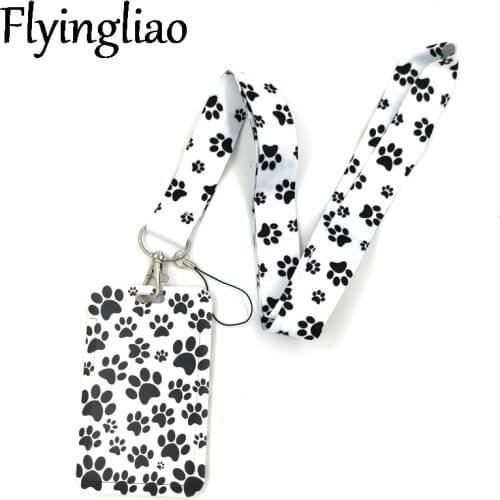Dog Paws Lanyard Credit Card ID Holder Bag Student Women Travel Card Cover Badge Car Keychain Gifts Accessories Decorations
