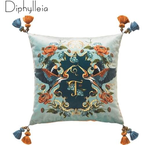 Diphylleia original design top luxury Egrets printed garden cushion cover with tassels living room pillow cover best gift choice