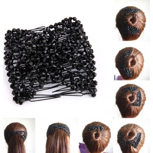 Stretchy Magic Comb Slide Beads Hair Clips Double Clips