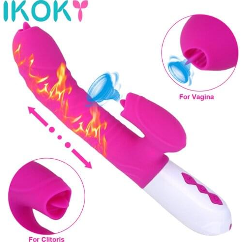 IKOKY Dual Tongue Vibrator Dildo Vibrator Wand G Spot Clitoris Stimulator Sex Toys for Women Heatable Telescopic Vibrator
