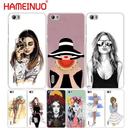 HAMEINUO fashion girl with wine cup cell phone Cover Case for huawei honor 3C 4A 4X 4C 5X 6 7 8 Y3 Y5 Y6 2 II Y560 Y7 2017